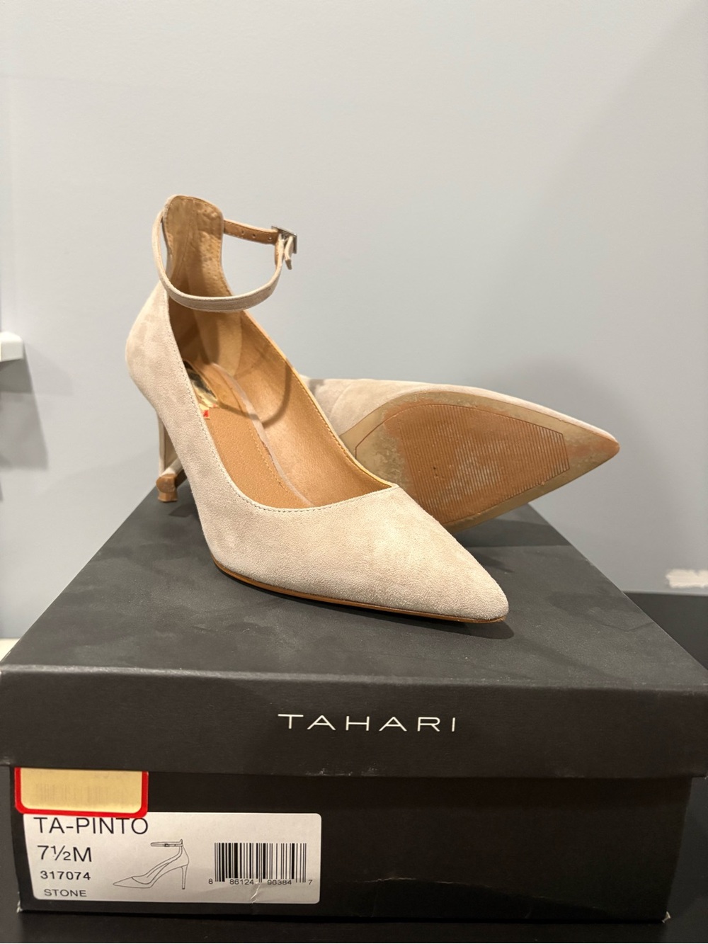 Tahari Women's Stone Colored Pointed-Toe Ankle-Strap Heels